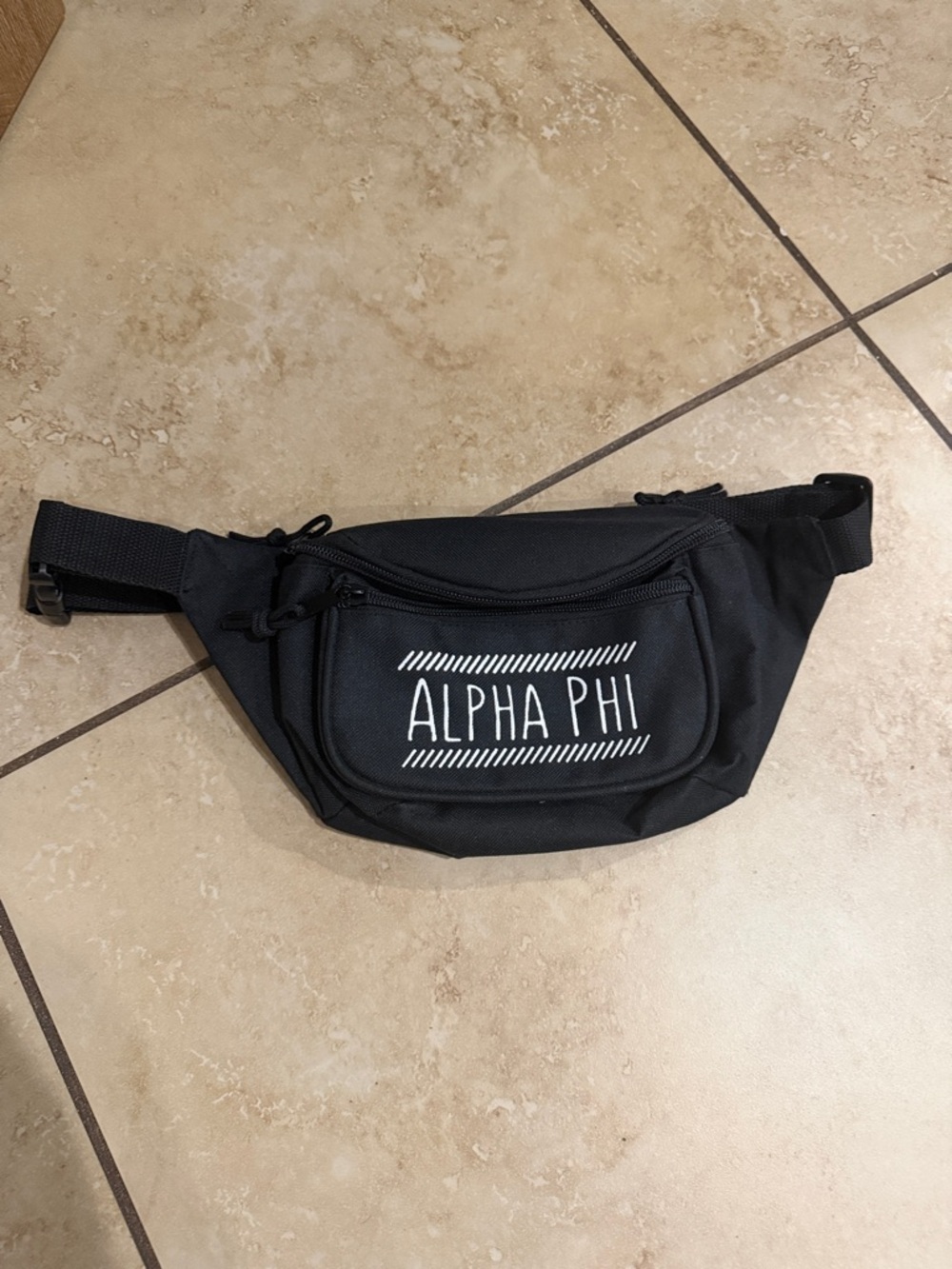 Black Waist Bag with Front Embroidery